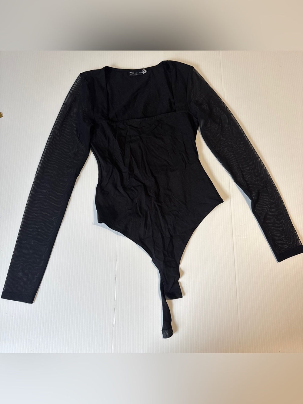 ASOS Design Black Mesh Long Sleeve Corset Bodysuit US 2 Y2K Going Out Top